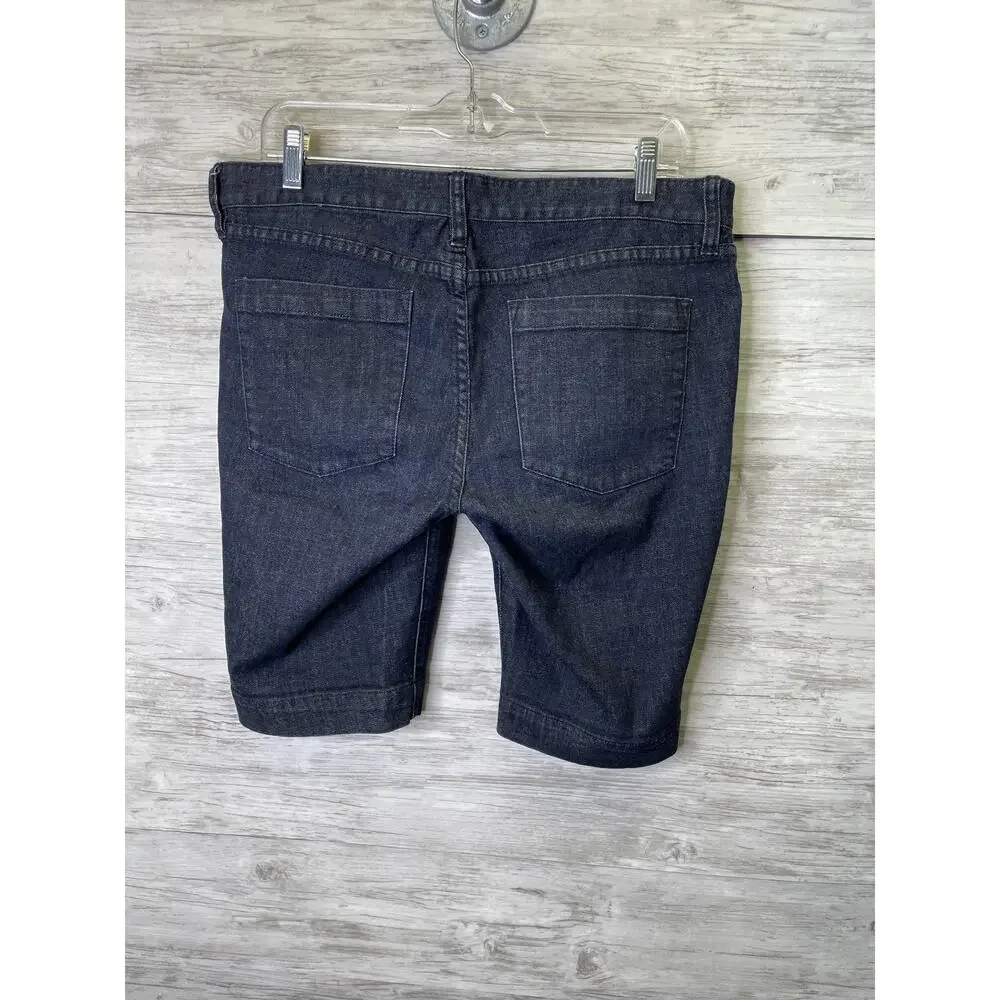 J Crew Bermuda Shorts Womens 10 Dark Wash Blue Denim Stretch Casual Style 16578
